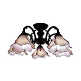 Vintage Stained Glass Petal Chandelier Lamp: 3/5 Bulbs Living Room Ceiling Light In Pink 5 /