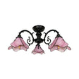 Vintage Stained Glass Petal Chandelier Lamp: 3/5 Bulbs Living Room Ceiling Light In Pink 3 /