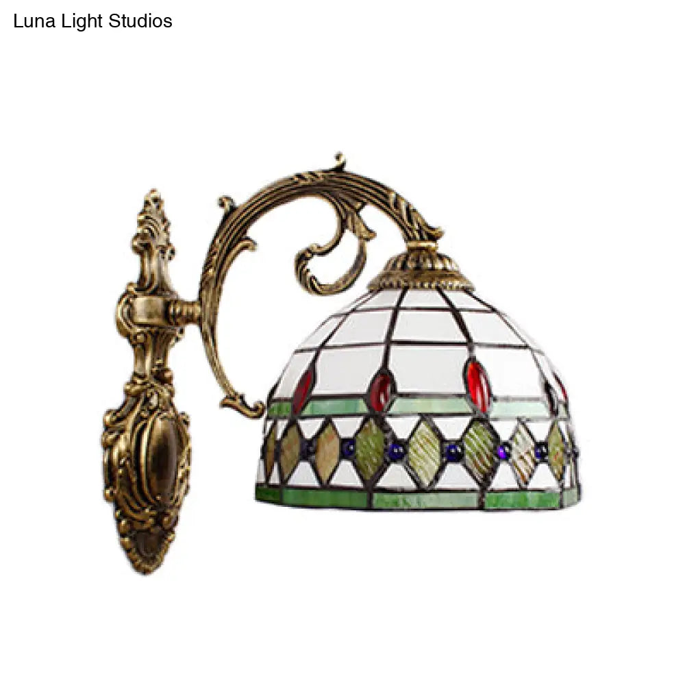 Vintage Stained Glass Semicircle Wall Sconce With 1 Light