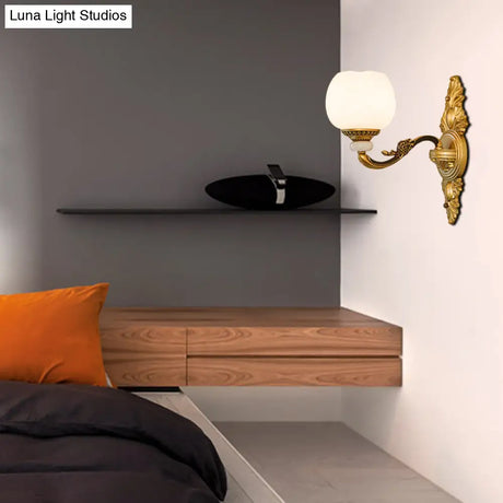 Vintage Style 1/2-Light Wall Sconce With Milky Glass And Gold Metallic Finish - Perfect For Corridor