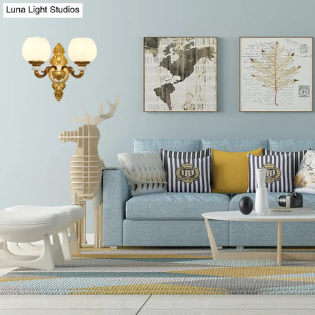 Vintage Style 1/2-Light Wall Sconce With Milky Glass And Gold Metallic Finish - Perfect For Corridor