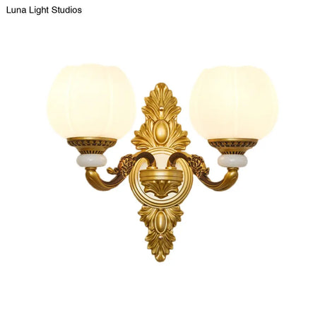 Vintage Style 1/2-Light Wall Sconce With Milky Glass And Gold Metallic Finish - Perfect For Corridor