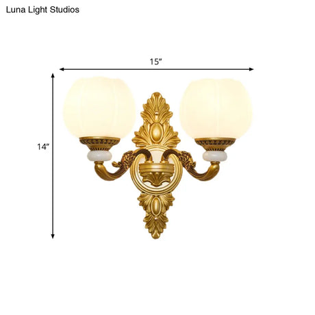 Vintage Style 1/2-Light Wall Sconce With Milky Glass And Gold Metallic Finish - Perfect For Corridor