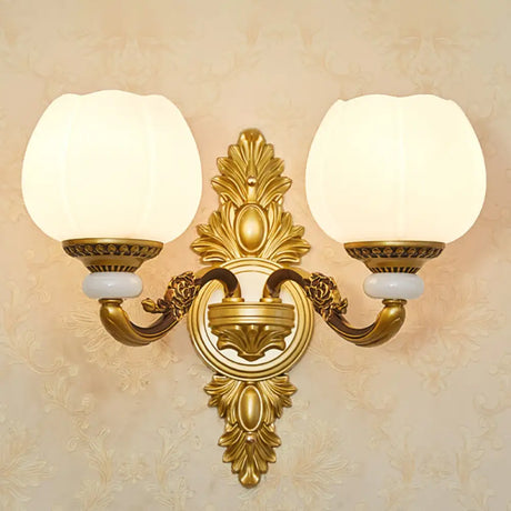 Vintage Style 1/2-Light Wall Sconce With Milky Glass And Gold Metallic Finish - Perfect For Corridor