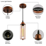 Vintage-Style 1-Bulb Dark Rust Tube Pendant Lighting With Wire Guard For Kitchen