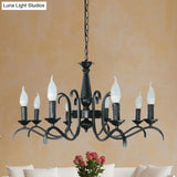 Vintage Style 3/5-Head Flameless Candle Chandelier - Black Metallic Hanging Lamp For Living Room