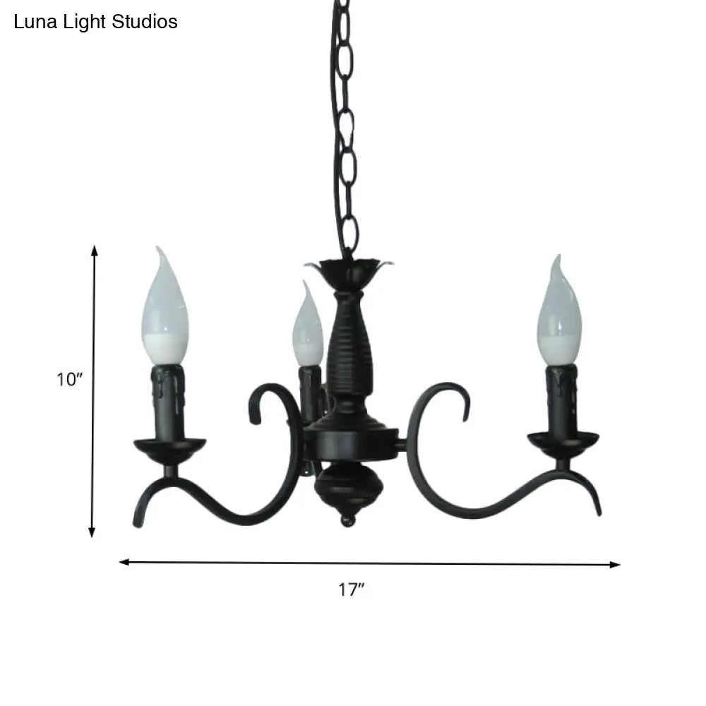 Vintage Style 3/5-Head Flameless Candle Chandelier - Black Metallic Hanging Lamp For Living Room