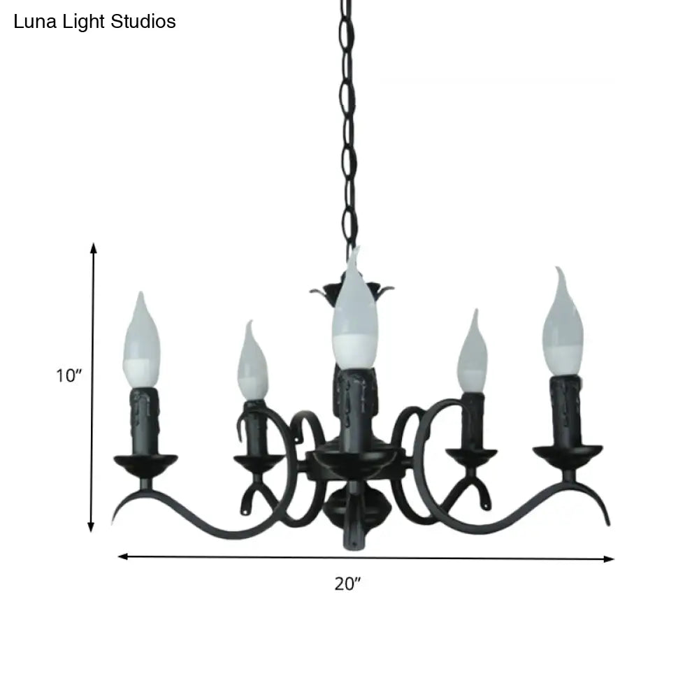 Vintage Style 3/5-Head Flameless Candle Chandelier - Black Metallic Hanging Lamp For Living Room