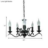 Vintage Style 3/5-Head Flameless Candle Chandelier - Black Metallic Hanging Lamp For Living Room
