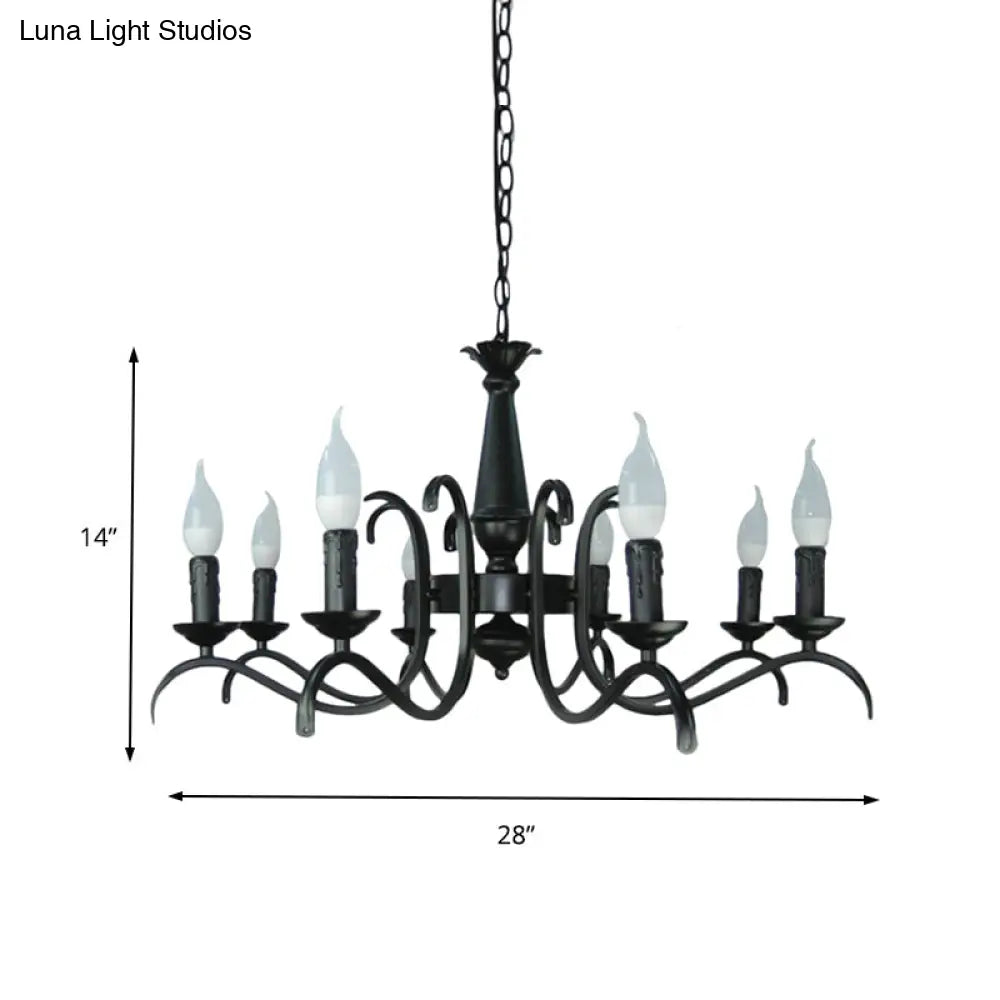 Vintage Style 3/5-Head Flameless Candle Chandelier - Black Metallic Hanging Lamp For Living Room