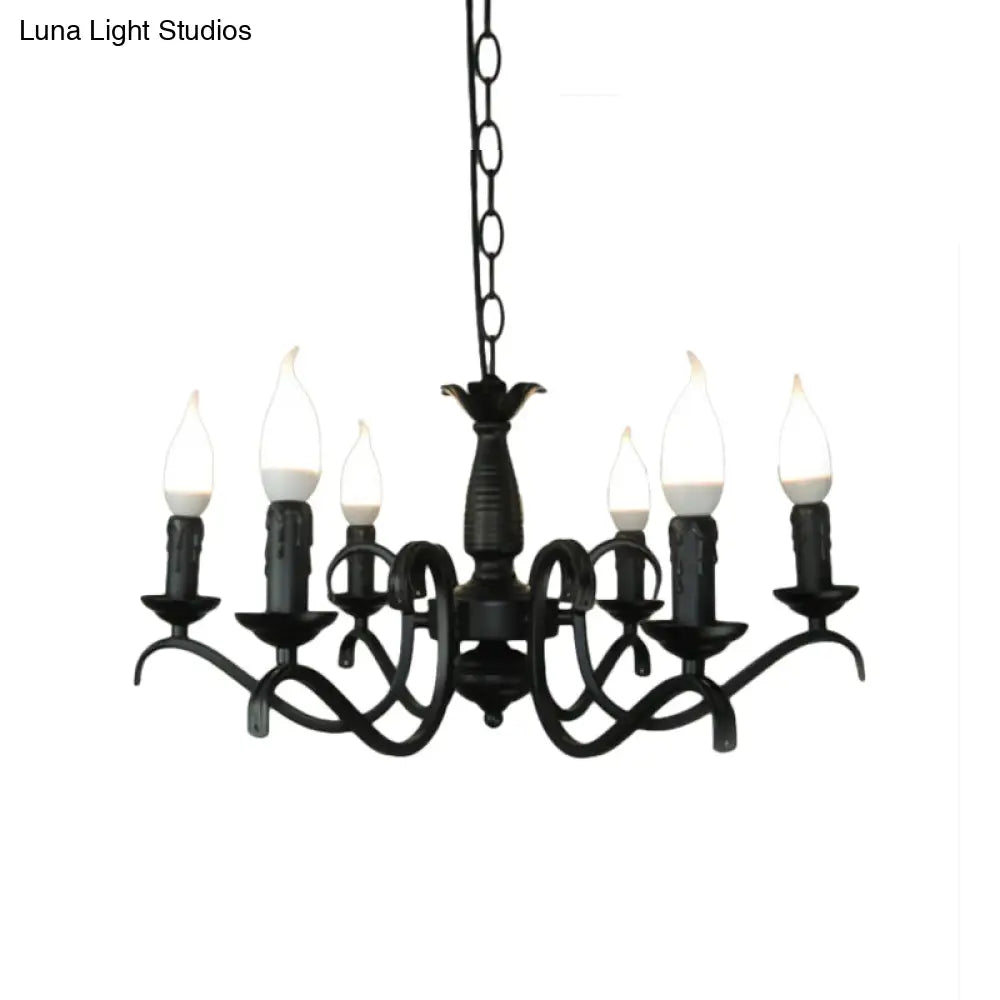 Vintage Style 3/5-Head Flameless Candle Chandelier - Black Metallic Hanging Lamp For Living Room