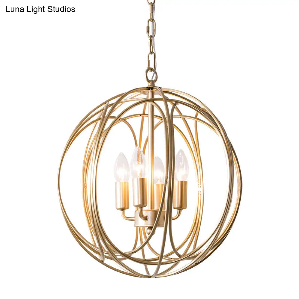 Vintage Style 3-Light Metal Cage Chandelier With Adjustable Chain For Indoor Ceiling - Metallic