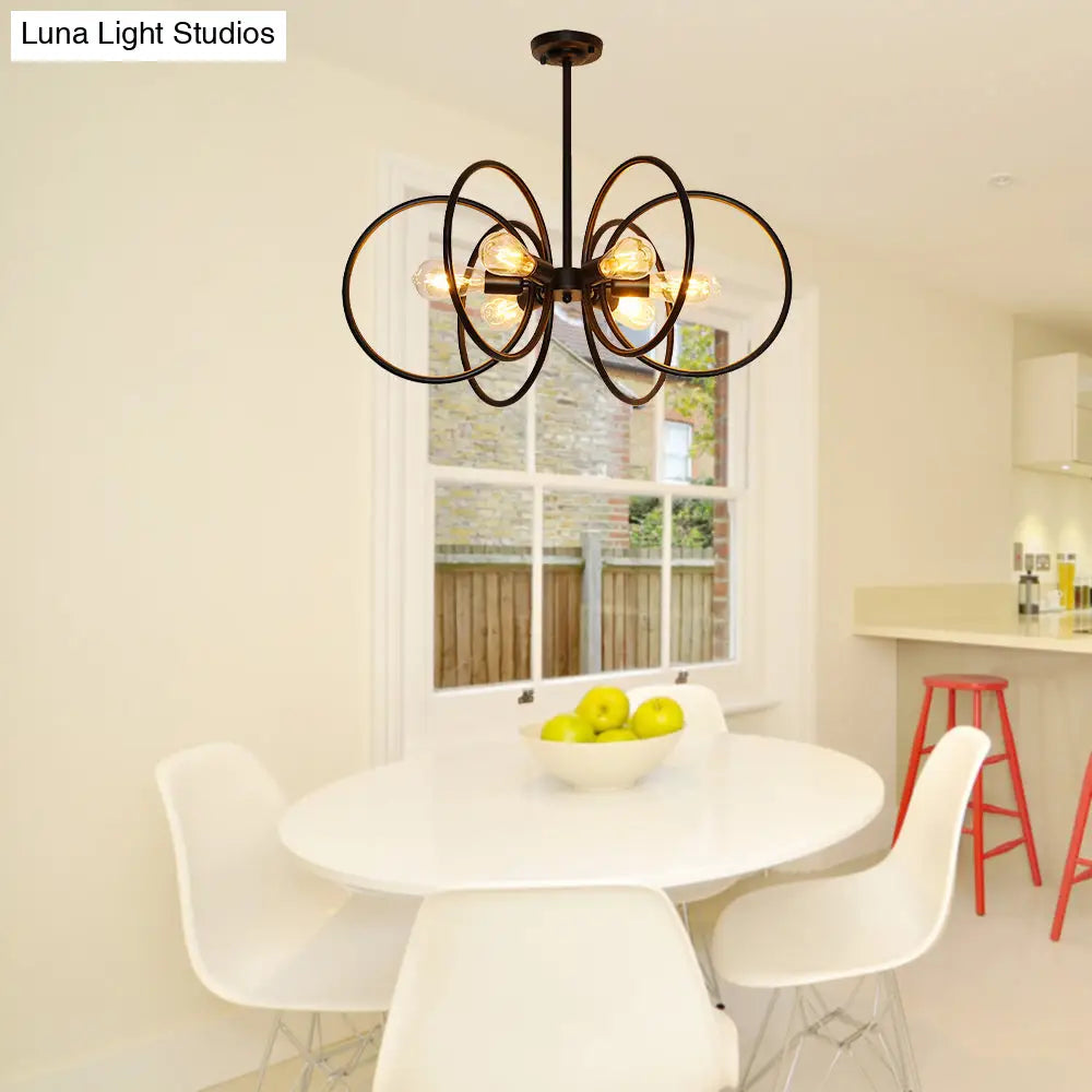 Vintage-Style 6-Light Metal Chandelier Ceiling Fixture For Restaurants - Black