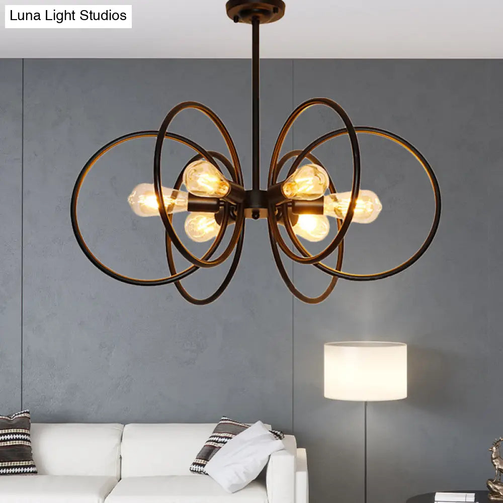 Vintage-Style 6-Light Metal Chandelier Ceiling Fixture For Restaurants - Black