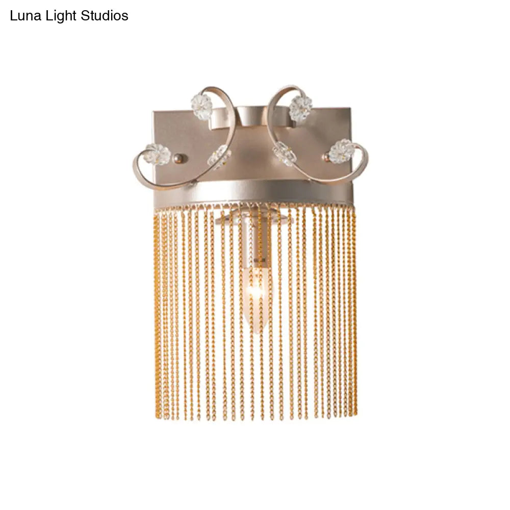 Vintage Style Aluminum Tassel Wall Light With Crystal Accent - 1 Bulb Gold Finish