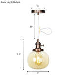 Vintage Style Amber/Clear Ridged Glass Pendant Light Fixture - 1 Adjustable Living Room Ceiling