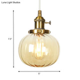 Vintage Style Amber/Clear Ridged Glass Pendant Light Fixture - 1 Adjustable Living Room Ceiling