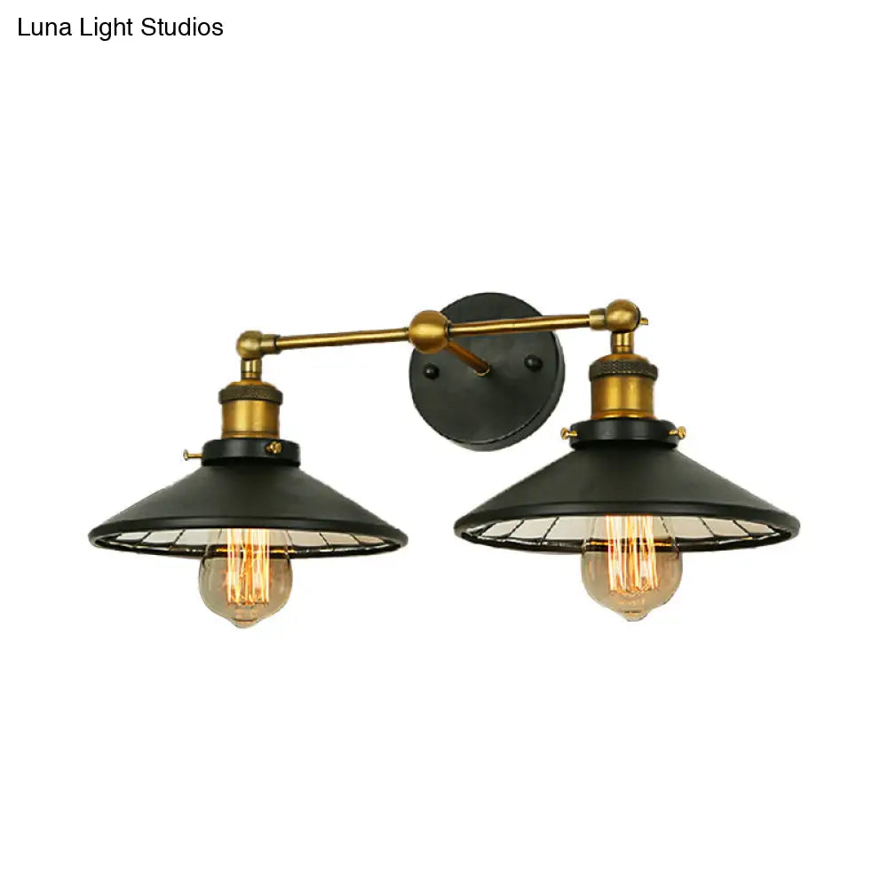 Vintage Style Black Metal Sconce Lighting - 2/3 Bulbs Cone Shade Wall Mount Light Perfect For