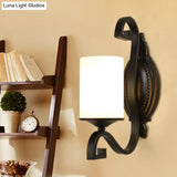Vintage Style Black Metal Wall Sconce With White Glass Shade