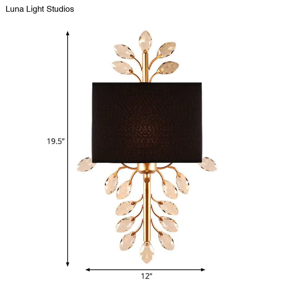 Vintage Style Black Rectangle Sconce Light Fixture With Crystal Branching Design