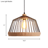 Vintage Style Black Wire Cage Ceiling Fixture - 1 Light Kitchen Hanging Lamp With Rope