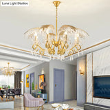 Vintage Style Branch Chandelier With Metal & Crystal Lights Leaf Design In Gold