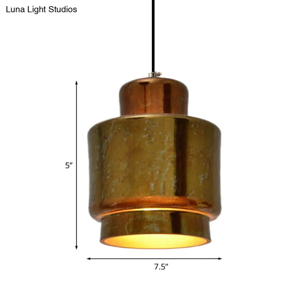 Vintage Style Brass Finish Hanging Light With Shade - 1 Pendant Lighting For Restaurants