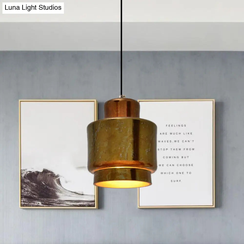 Vintage Style Brass Finish Hanging Light With Shade - 1 Pendant Lighting For Restaurants