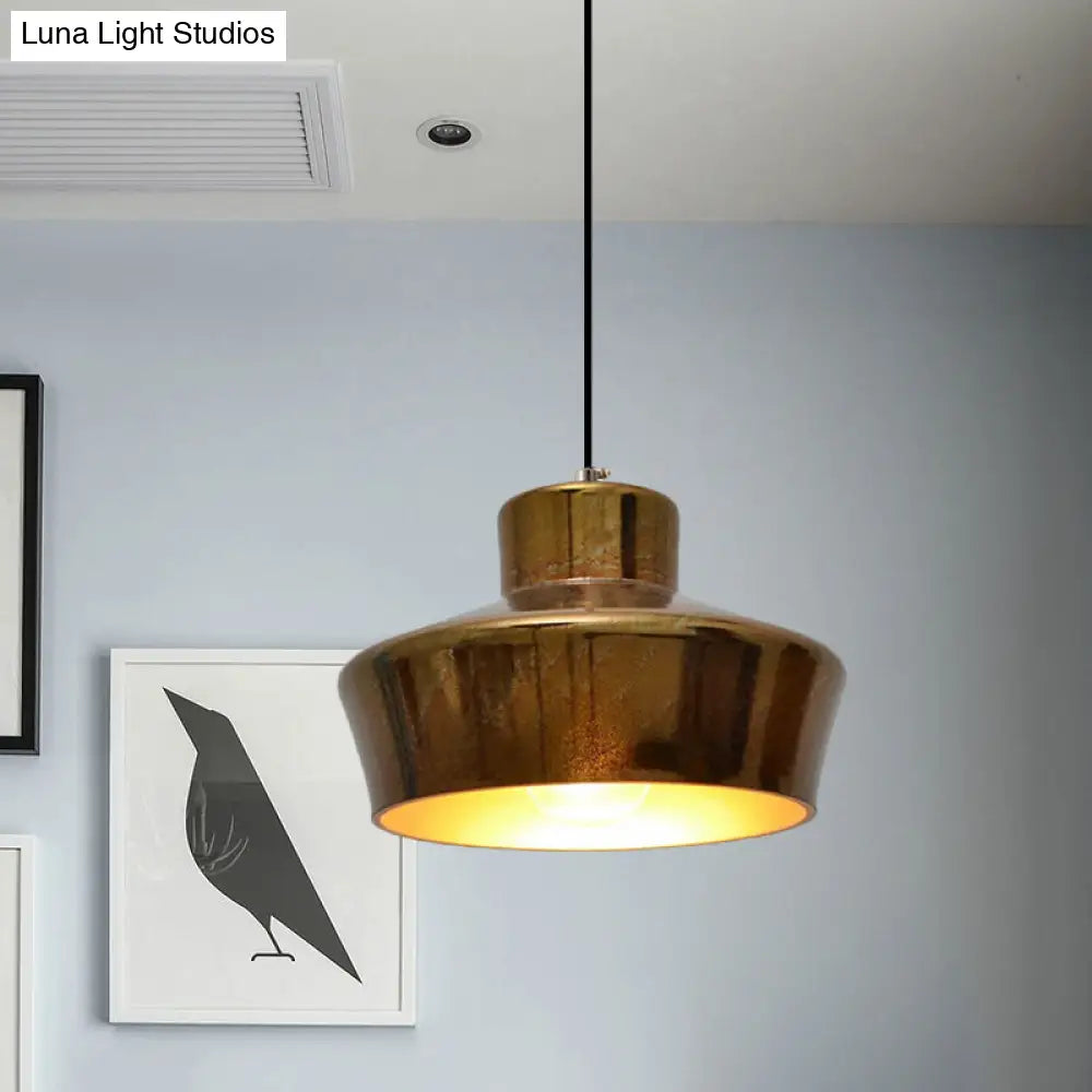 Vintage Style Brass Finish Hanging Light With Shade - 1 Pendant Lighting For Restaurants