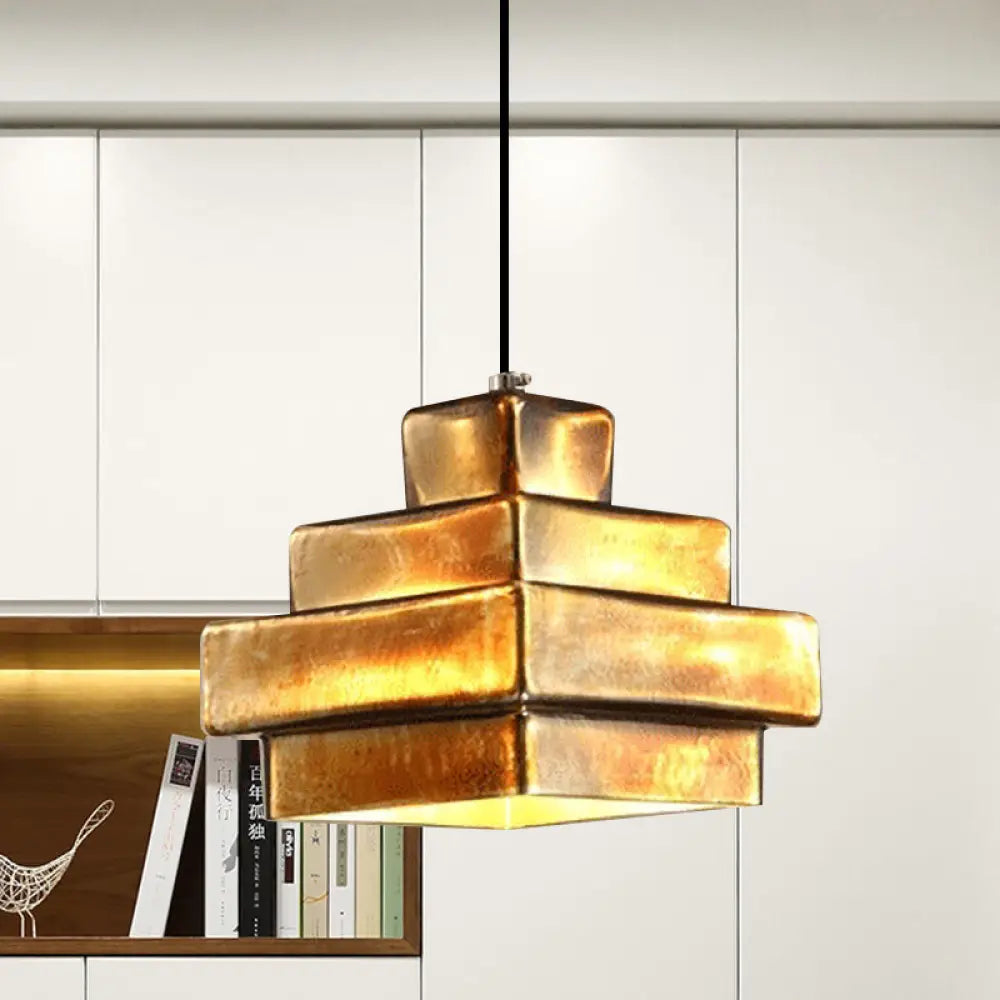 Vintage Style Brass Finish Hanging Light With Shade - 1 Pendant Lighting For Restaurants / A