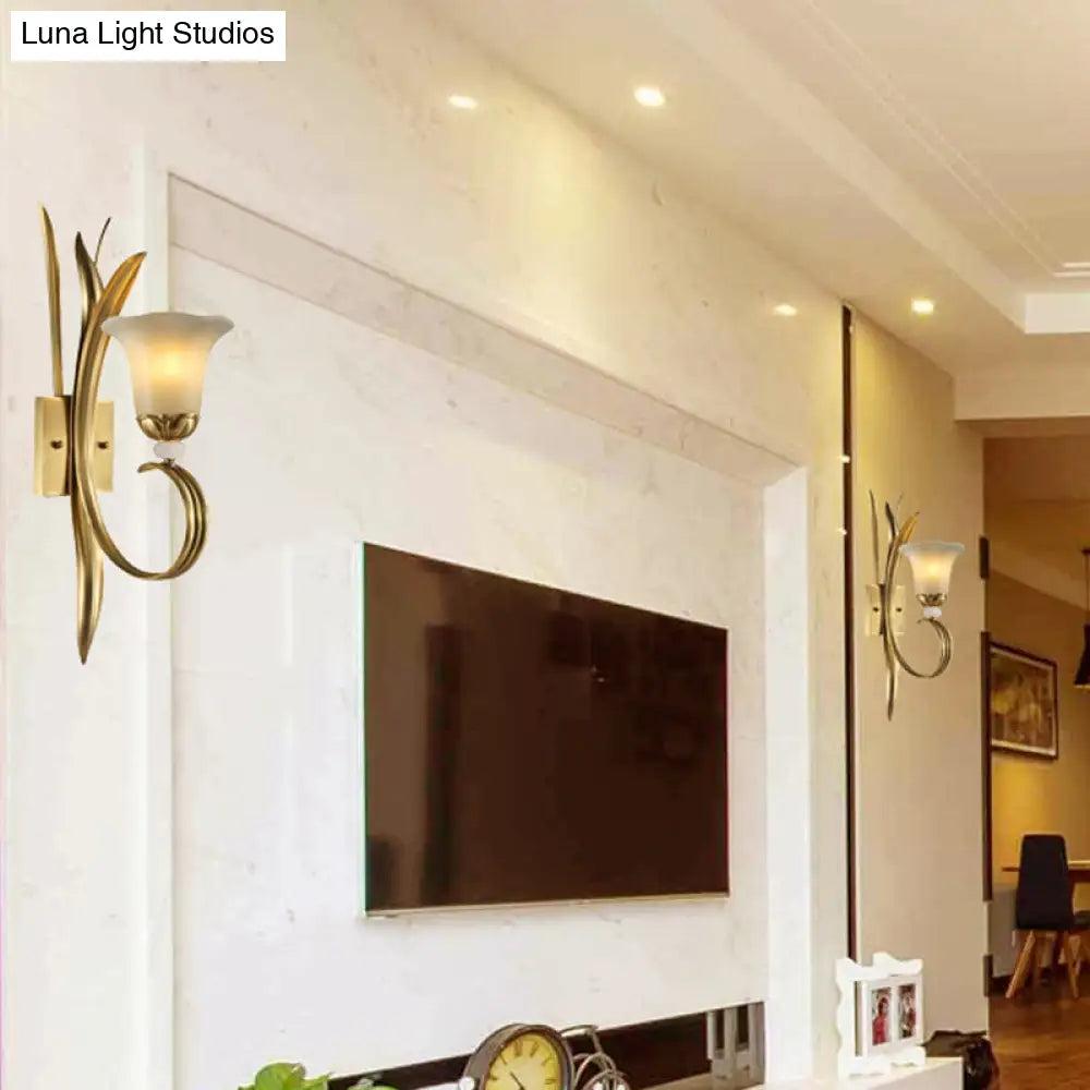 Vintage Style Brass Finish Wall Mount Lamp With Frosted Glass Shade - Elegant Hallway Lighting