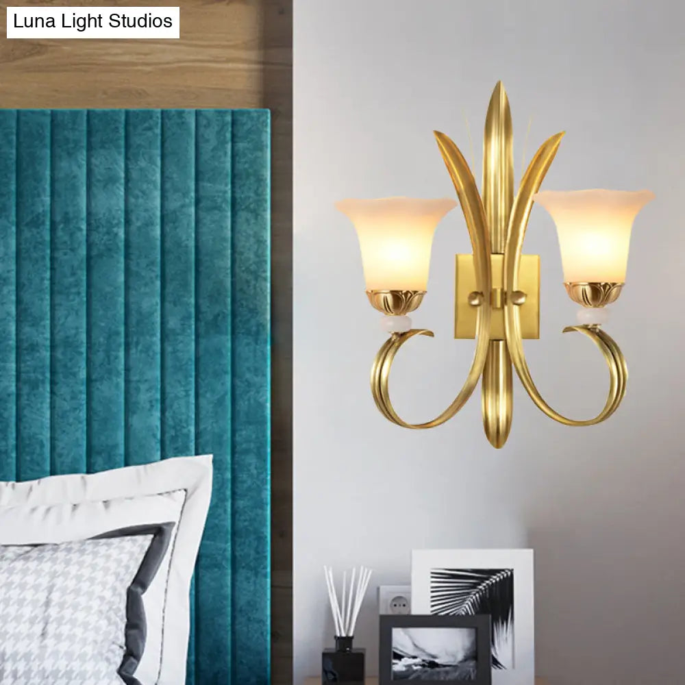 Vintage Style Brass Finish Wall Mount Lamp With Frosted Glass Shade - Elegant Hallway Lighting