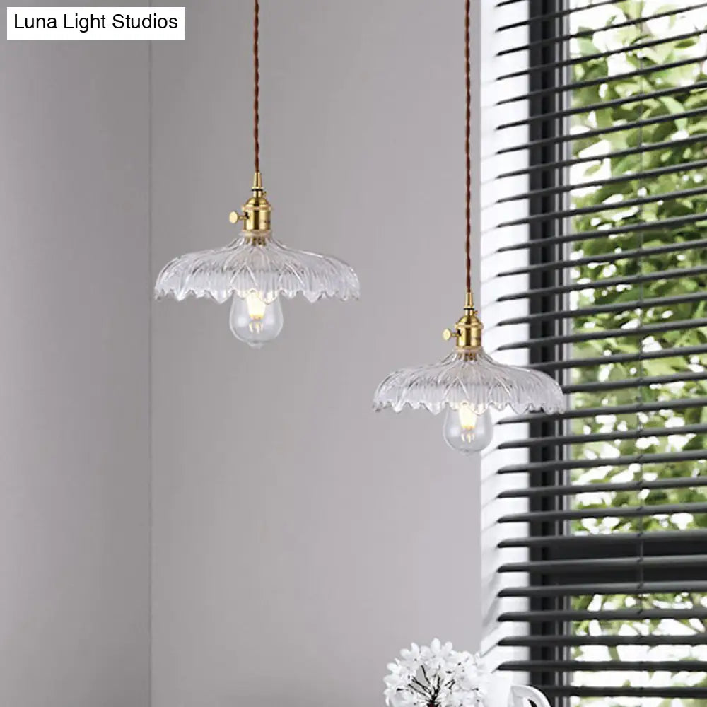 Vintage-Style Brass Pendant Lamp With Glass Shade For Dining Room Lighting