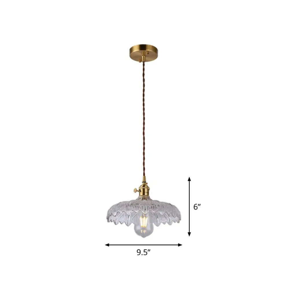 Vintage-Style Brass Pendant Lamp With Glass Shade For Dining Room Lighting / D