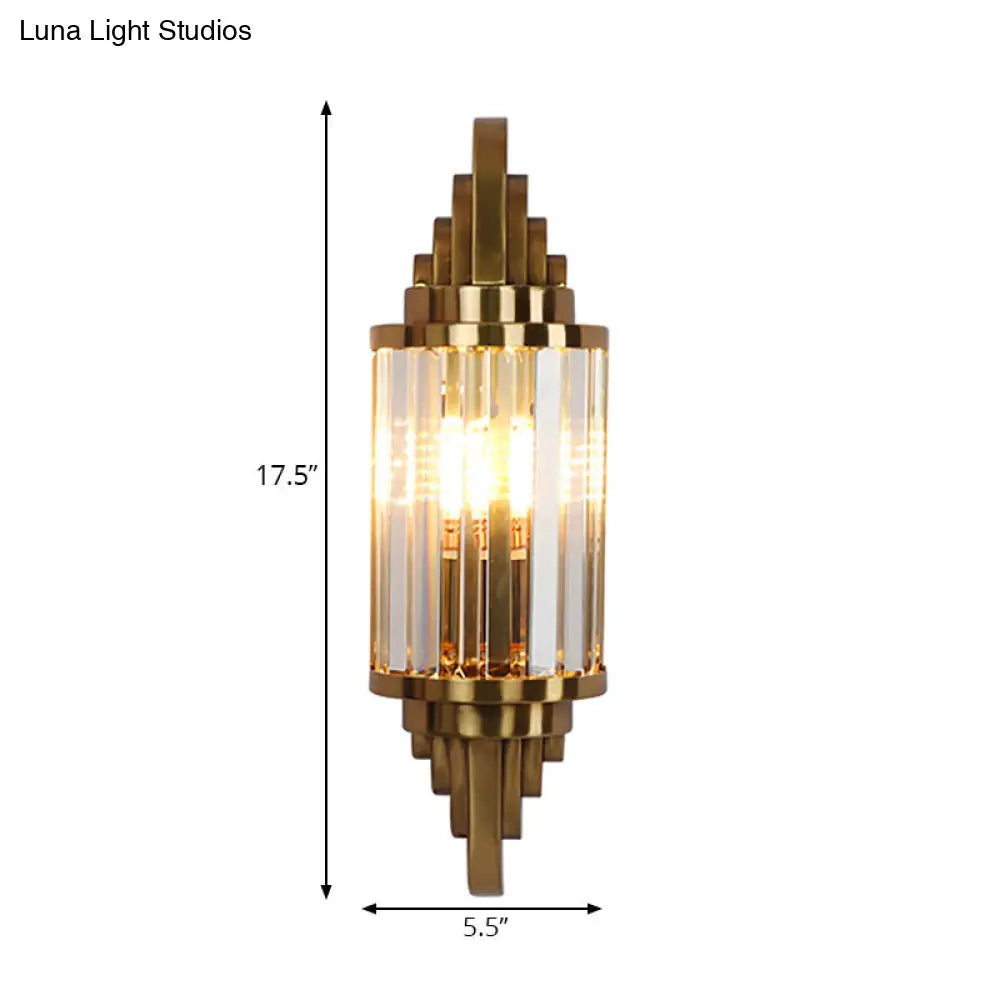 Vintage Style Brass Wall Sconce With Clear Crystal Prism - 1 Light Fixture For Living Room