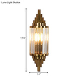 Vintage Style Brass Wall Sconce With Clear Crystal Prism - 1 Light Fixture For Living Room