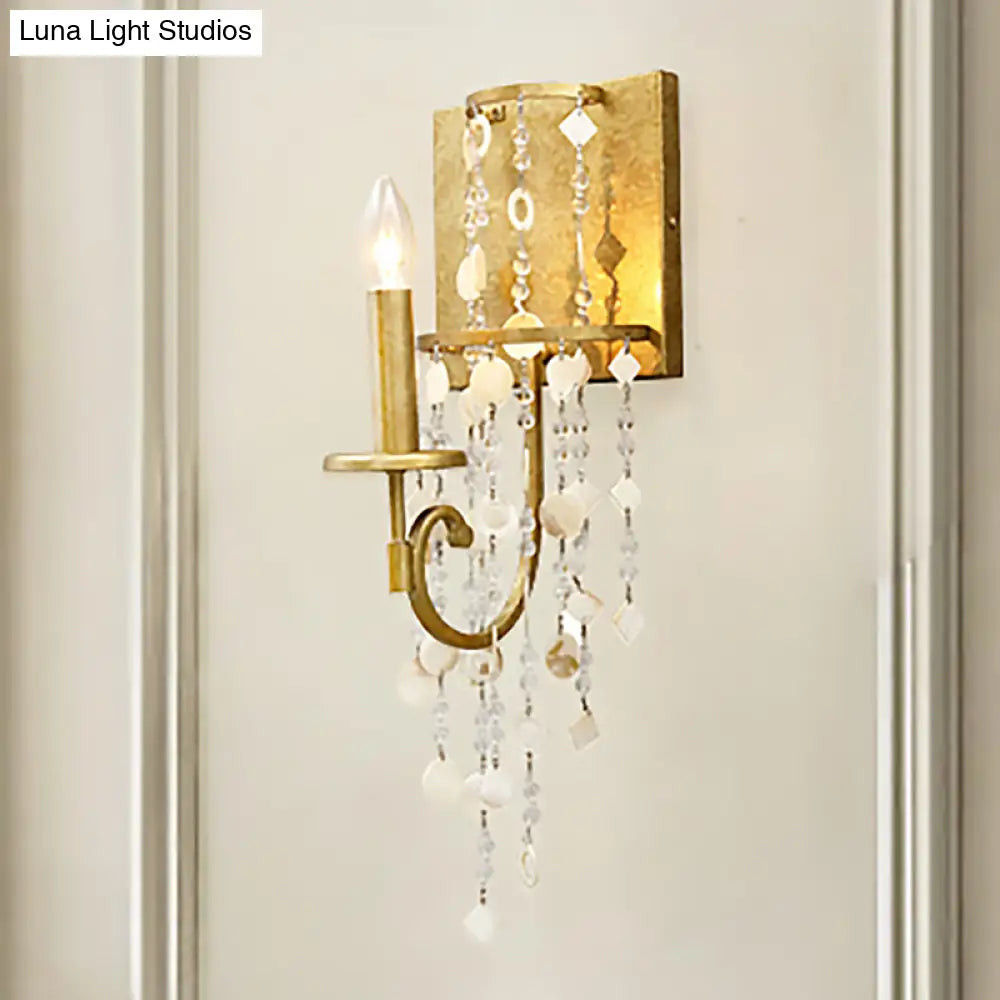 Vintage Style Brass Wall Sconce With Crystal Beaded Strand And Shell Deco - Exquisite Lighting