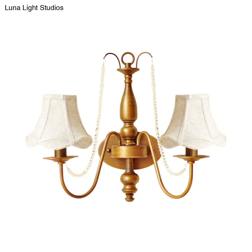 Vintage Style Brass Wall Sconce With Crystal Beads And 2 Bulbs