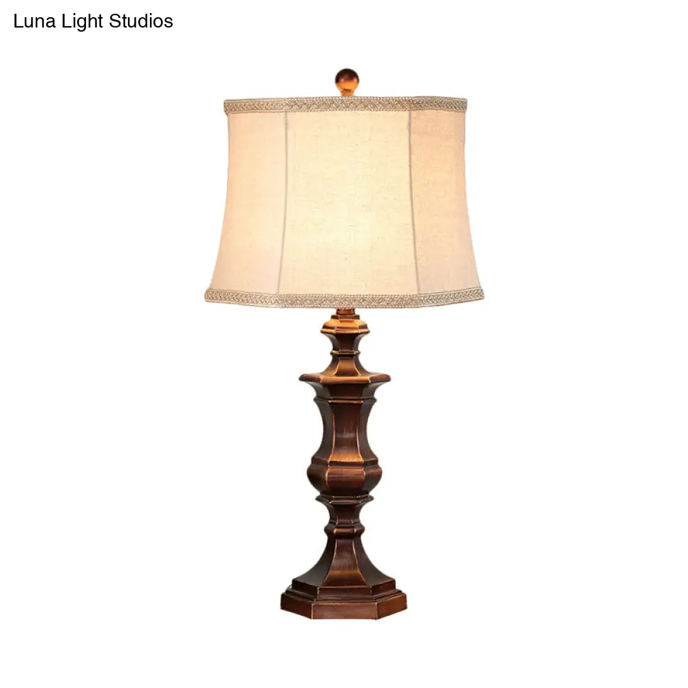 Vintage Style Bronze Flared Bedside Lamp - Fabric Shade 1-Head Nightstand Light