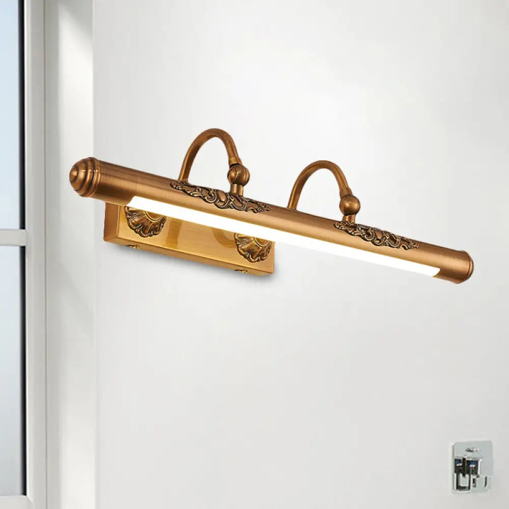 Vintage-Style Carved Vanity Light With Golden Led Tube Shade - Perfect For Bathroom Walls Gold /
