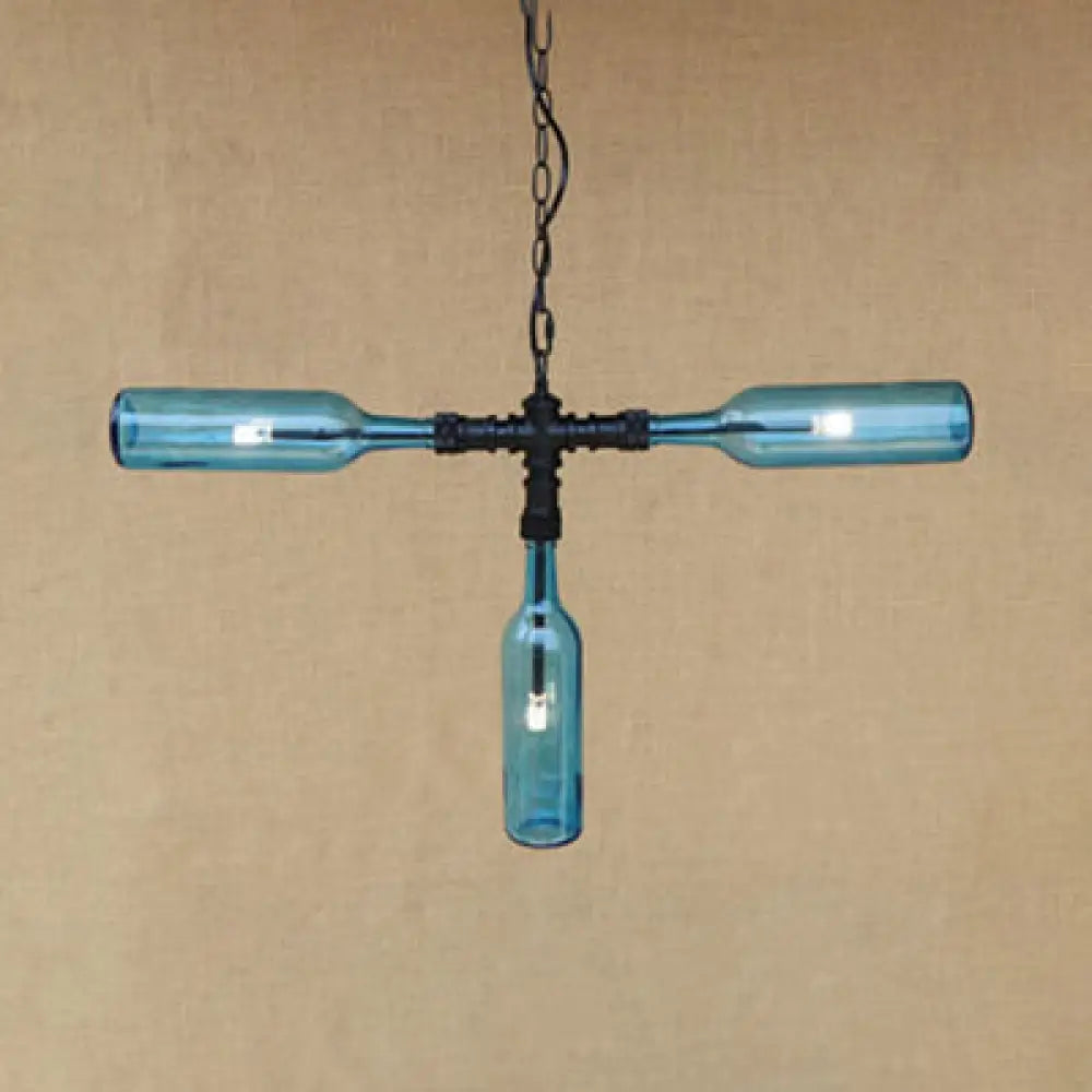 Vintage Style Chandelier Lamp With 3 Glass Shades In Smoke Grey/Blue For Bar Lighting Blue