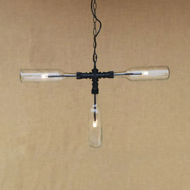 Vintage Style Chandelier Lamp With 3 Glass Shades In Smoke Grey/Blue For Bar Lighting Clear