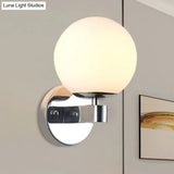 Vintage Style Chrome/Gold Wall Sconce With Opaline Glass Sphere For Bedroom Décor