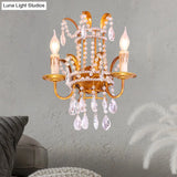 Vintage Style Clear Crystal Beaded Sconce Wall Lamp With Brass Finish - Ideal For Bedroom