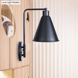 Vintage Style Conical Wall Sconce: Black/Rust Iron Lamp With Angle Arm For Farmhouse Décor