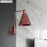 Vintage Style Conical Wall Sconce: Black/Rust Iron Lamp With Angle Arm For Farmhouse Décor
