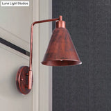 Vintage Style Conical Wall Sconce: Black/Rust Iron Lamp With Angle Arm For Farmhouse Décor