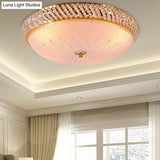 Vintage Style Crystal Ceiling Lamp With 4 Golden Bulbs - Bedroom Bowl Light Frosted Glass Diffuser