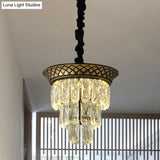 Vintage Style Crystal Pendant Light 3 Tiers Led Dining Room Hanging Lamp (Black/Gold)