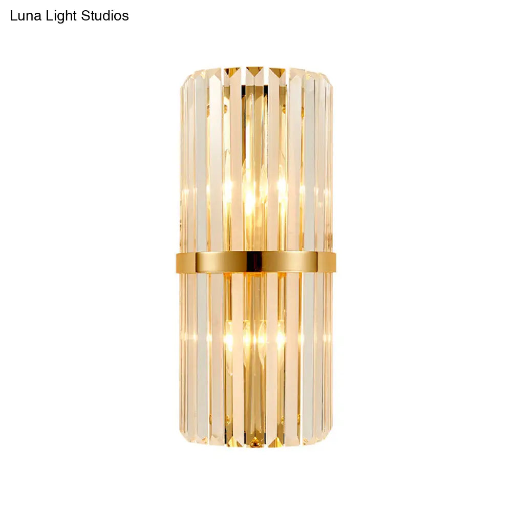 Vintage Style Crystal Wall Lamp With 2 Lights And Brass/Gold Sconce For Living Room